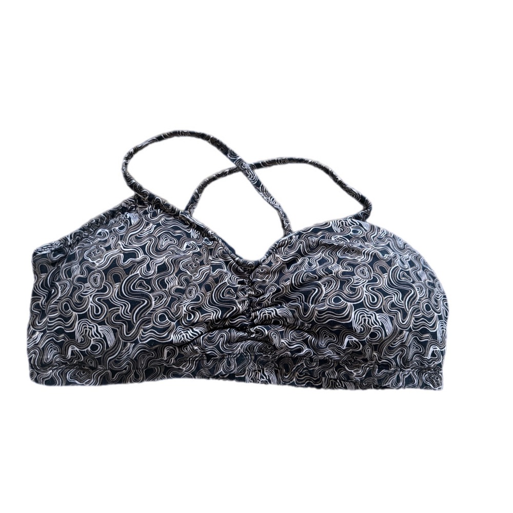 Crane Sports Bra Women XL Black Brown‎ Marble Print Strappy Cinched Excellent